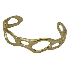Freeform Artsy Open Work Bracelet Hand Crafted Fits up to 8" Wrist Gold Tone